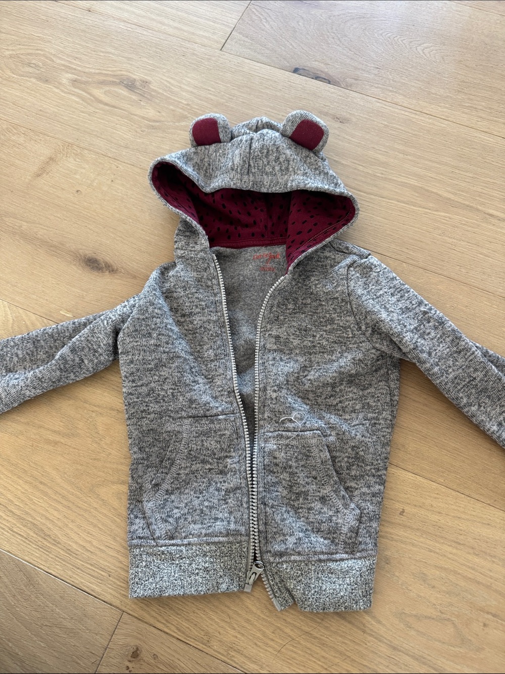 Cat & Jack Gray Hoodie with Maroon Lined Hood and Ear Details